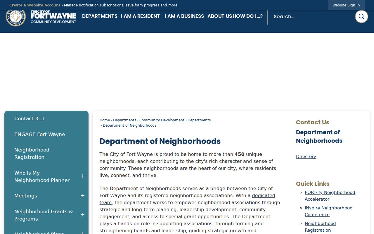 Fort Wayne Department of Neighborhoods page for community and block research