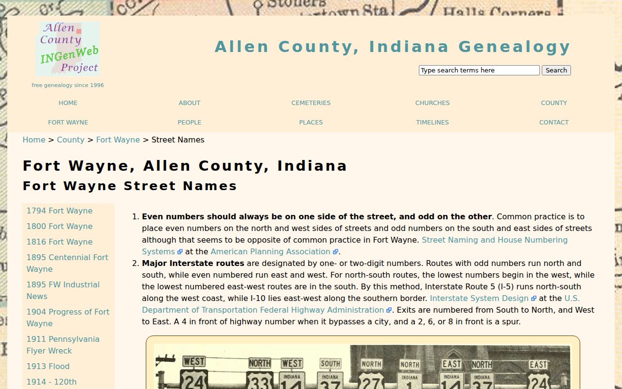 ACGSI Fort Wayne historic street names and address research page